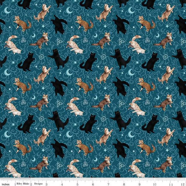 Riley Blake Celtic Cats CD16584 Teal Cats By The Yard