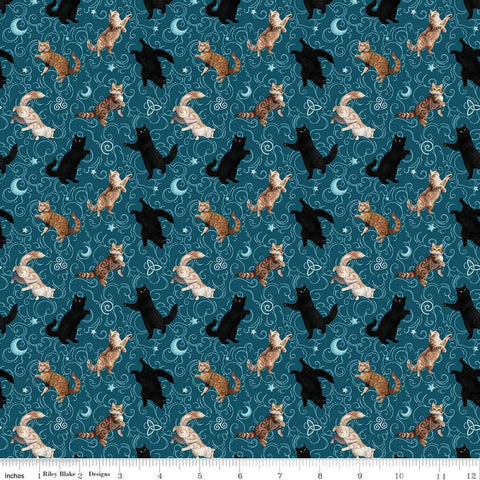 Riley Blake Celtic Cats CD16584 Teal Cats By The Yard