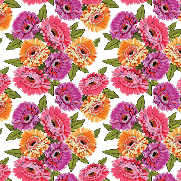 Riley Blake Zinnias CD16690 White Main By The Yard