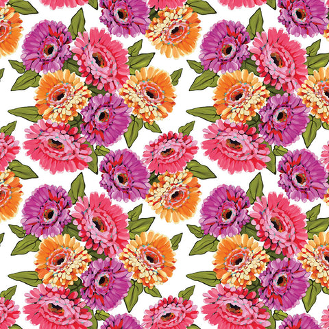 Riley Blake Zinnias CD16690 White Main By The Yard