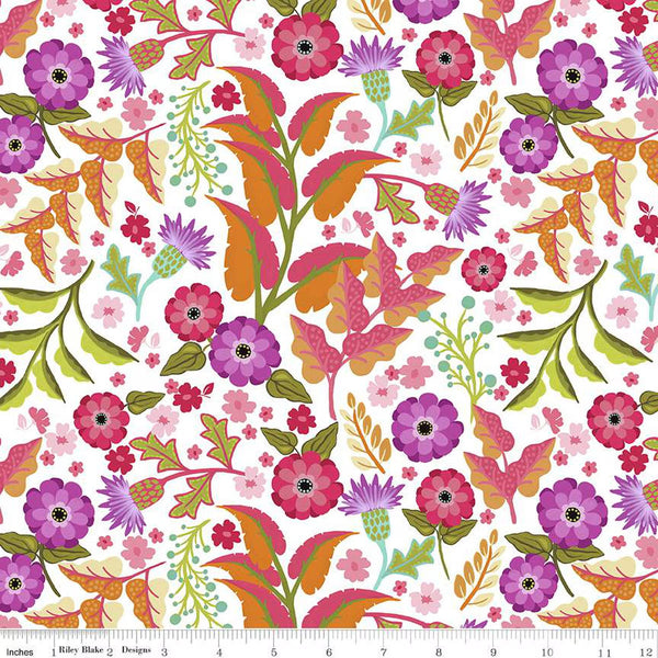 Riley Blake Zinnias CD16691 White Floral By The Yard
