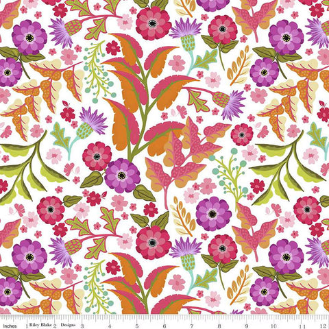 Riley Blake Zinnias CD16691 White Floral By The Yard