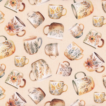 Riley Blake Coffee Time C17131 Shell Coffee Mugs By The Yard