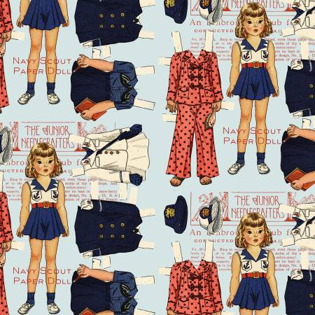 Riley Blake Sew America CD17344 Blue Navy Scout Paper Doll By The Yard
