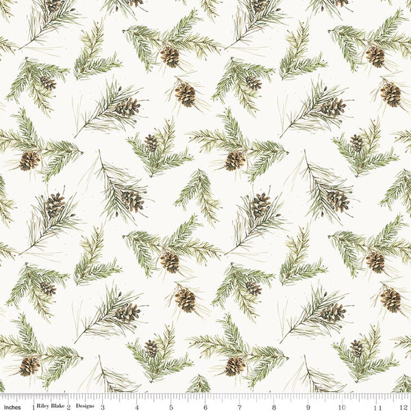 Riley Blake Holiday Spirit CD17464 Cream Pinecones By The Yard