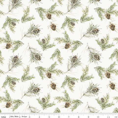 Riley Blake Holiday Spirit CD17464 Cream Pinecones By The Yard