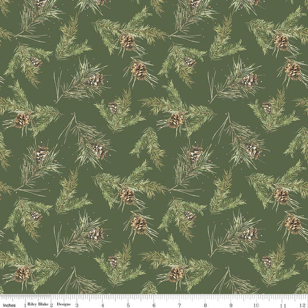 Riley Blake Holiday Spirit CD17464 Green Pinecones By The Yard