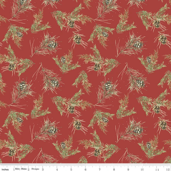 Riley Blake Holiday Spirit CD17464 Red Pinecones By The Yard