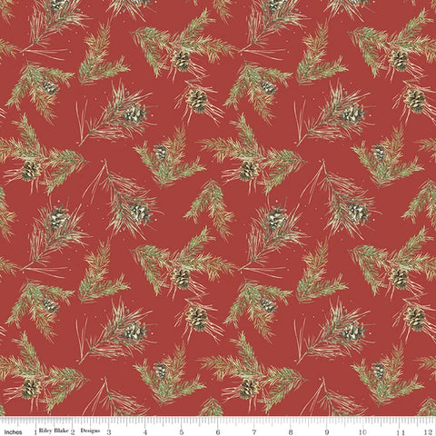 Riley Blake Holiday Spirit CD17464 Red Pinecones By The Yard