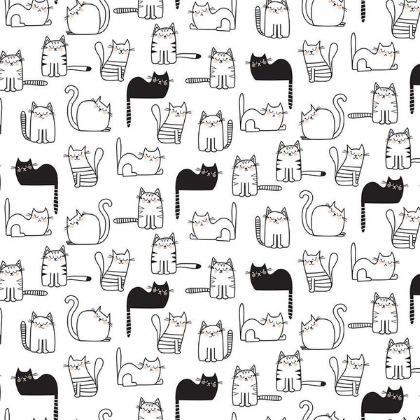 Timeless Treasures - Smitten Kitten CD2571 White Cats Nap Time By The Yard