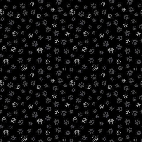 Timeless Treasures - Smitten Kitten CD2574 Black Cat Paws By The Yard