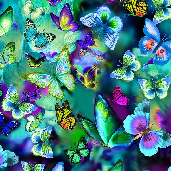 Timeless Treasures EXTRA WIDE CD3157 Multi Electric Butterflies 108" WIDE - 2.75 YARD CUT