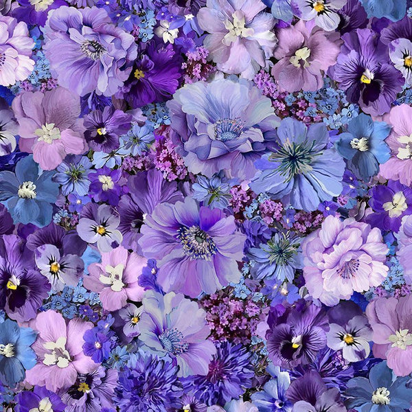 Timeless Treasures - Garden Delight CD3502 Purple Packed Floral By The Yard