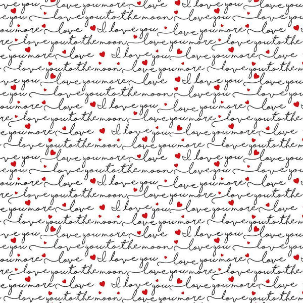 Timeless Treasures - Smitten Kitten CD3835 White Love Quote Scripts By The Yard