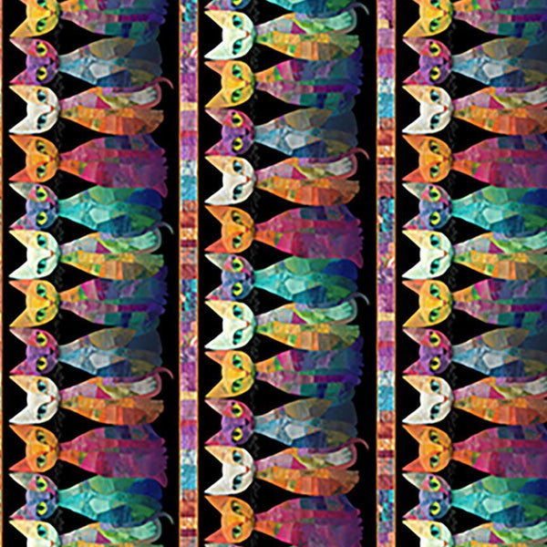 Timeless Treasures - Sophisticat CD4005 Black Quilt Cats 11" Stripes By The Yard