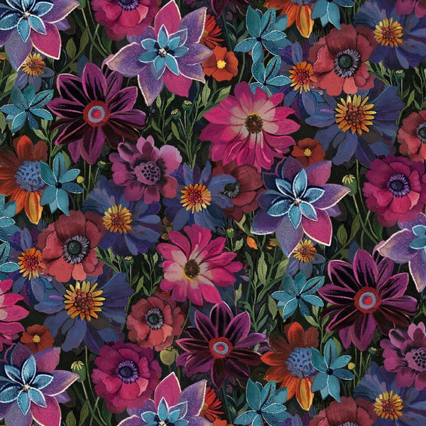 Timeless Treasures Calico Cat CD4116 Black Forest Floral By The Yard