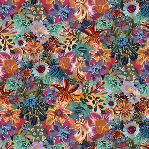 Timeless Treasures Calico Cat CD4117 Sage Boho Packed Floral By The Yard