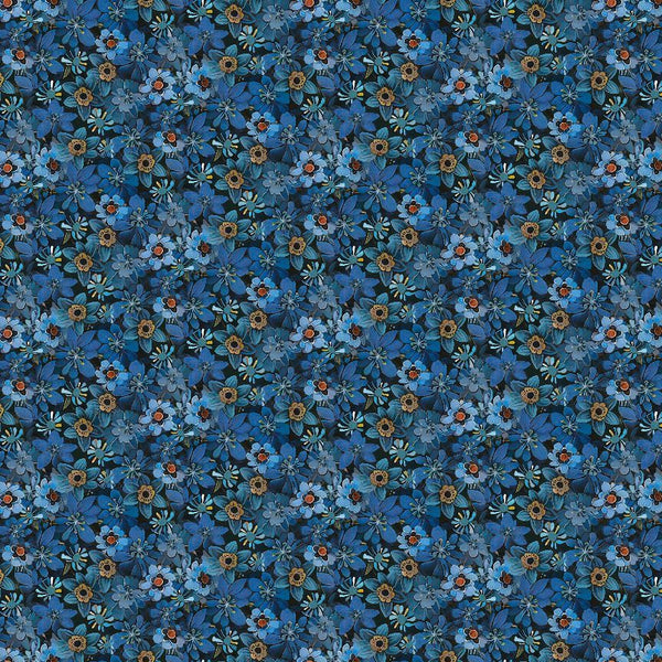 Timeless Treasures Calico Cat CD4118 Blue Tiny Packed Floral By The Yard
