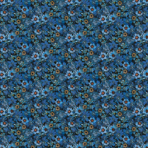 Timeless Treasures Calico Cat CD4118 Blue Tiny Packed Floral By The Yard