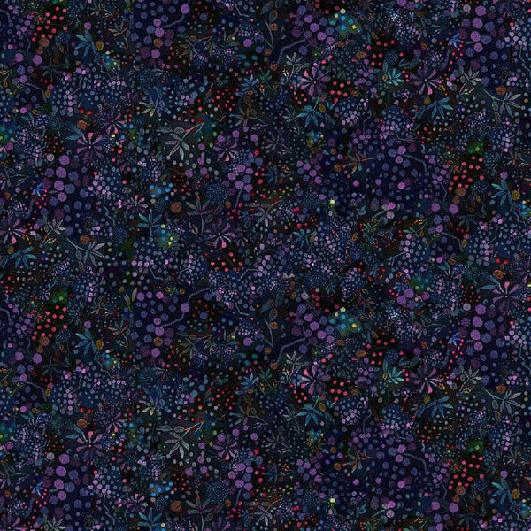 Timeless Treasures Calico Cat CD4120 Midnight Dotted Wildflowers By The Yard