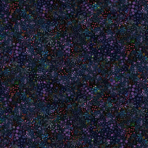 Timeless Treasures Calico Cat CD4120 Midnight Dotted Wildflowers By The Yard