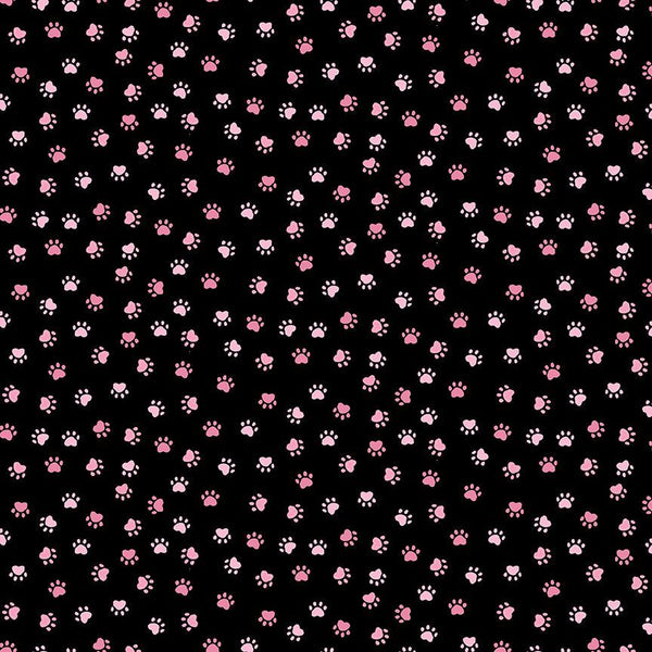 Timeless Treasures Here Comes Santa Claws CD4156 Black Heart Pawprints By The Yard