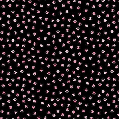 Timeless Treasures Here Comes Santa Claws CD4156 Black Heart Pawprints By The Yard