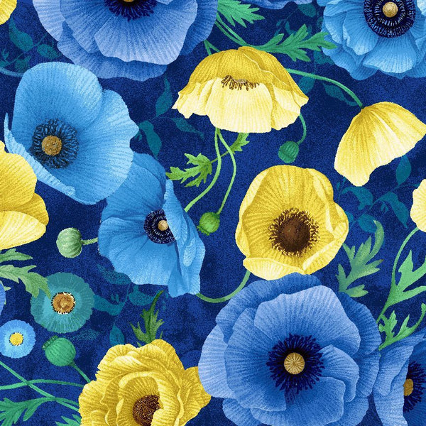 Timeless Treasures Poppy Serenade CD4161 Navy Poppy Focal By The Yard