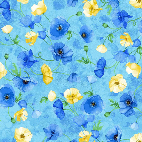 Timeless Treasures Poppy Serenade CD4163 Sky Floating Poppies Watercolor By The Yard