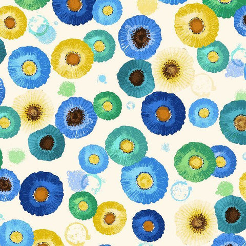 Timeless Treasures Poppy Serenade CD4164 Cream Tossed Poppies Geo By The Yard