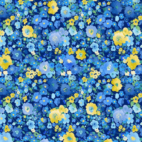 Timeless Treasures Poppy Serenade CD4165 Royal Packed Medium Floral By The Yard