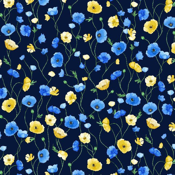 Timeless Treasures Poppy Serenade CD4166 Night Poppies On Vines By The Yard