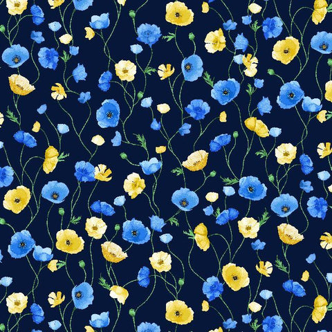 Timeless Treasures Poppy Serenade CD4166 Night Poppies On Vines By The Yard