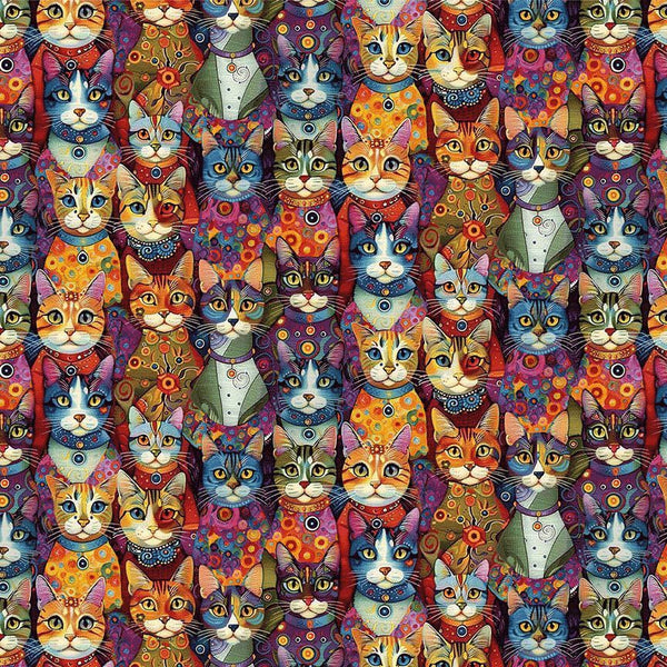 Timeless Treasures Purrfect Patchwork CD4251 Bright Packed Dressup Cats By The Yard