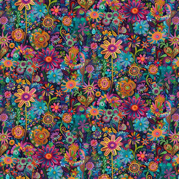 Timeless Treasures Purrfect Patchwork CD4252 Brite Folk Art Floral By The Yard