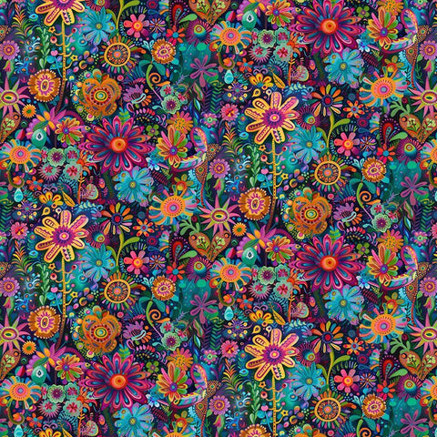 Timeless Treasures Purrfect Patchwork CD4252 Brite Folk Art Floral By The Yard