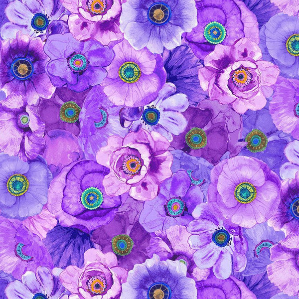 Timeless Treasures On The Brightside CD4273 Lavender Packed Tonal Poppies By The Yard