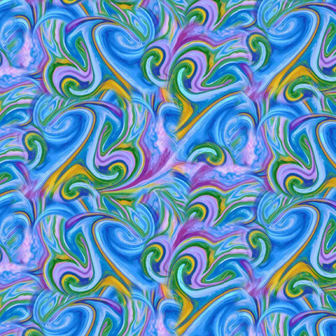 Timeless Treasures On The Brightside CD4279 Blue Painted Swirls By The Yard