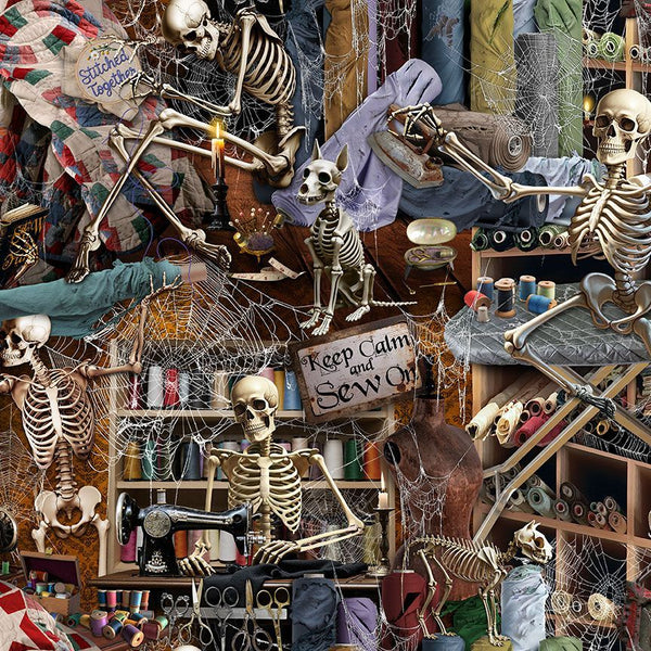 Timeless Treasures Blood Sweat & Shears CD4298 Multi Blood Sweat & Shears Skeleton By The Yard