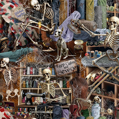 Timeless Treasures Blood Sweat & Shears CD4298 Multi Blood Sweat & Shears Skeleton By The Yard
