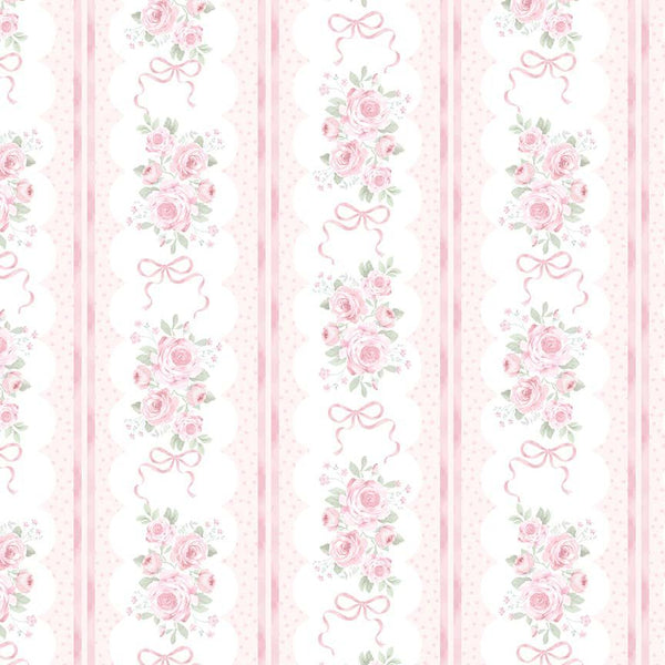 Timeless Treasures Tiny Dancer CD4331 White Ribbon Floral Stripes By The Yard