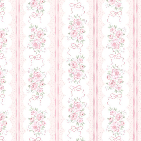 Timeless Treasures Tiny Dancer CD4331 White Ribbon Floral Stripes By The Yard