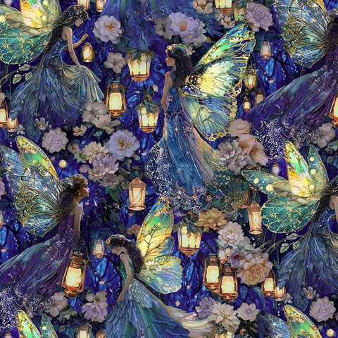 Timeless Treasures Lumiere CD4351 Multi Lantern Fairy Floral By The Yard