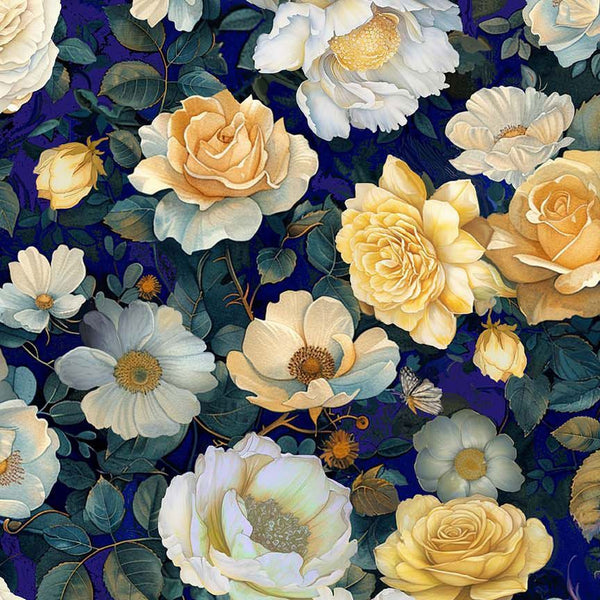 Timeless Treasures Lumiere CD4352 Navy Midnight Floral By The Yard