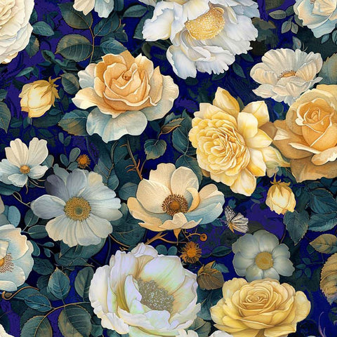 Timeless Treasures Lumiere CD4352 Navy Midnight Floral By The Yard