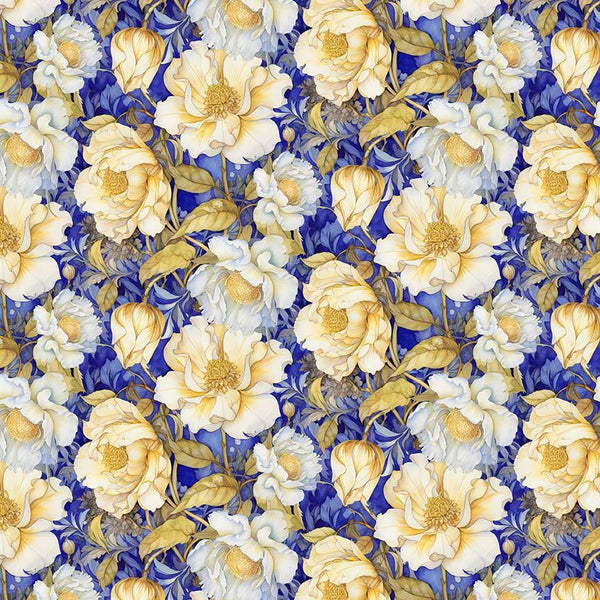 Timeless Treasures Lumiere CD4354 Blue Night Floral Field By The Yard