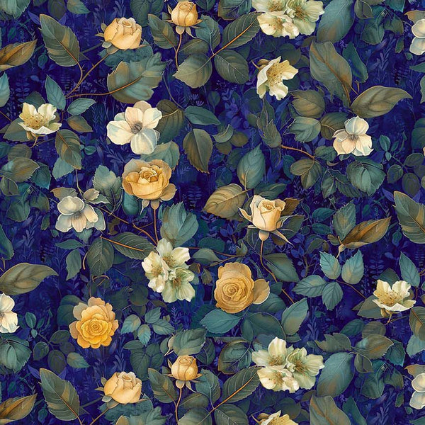 Timeless Treasures Lumiere CD4356 Midnight Medium Floral With Leaves By The Yard