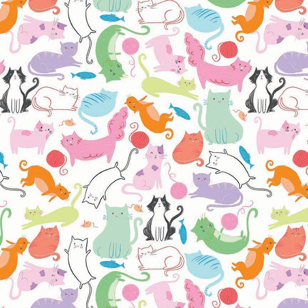 Timeless Treasures - Are You Kitten Me? CD4385 White Caturday By The Yard