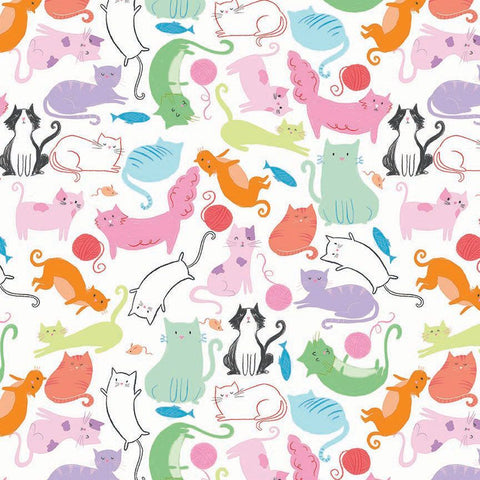 Timeless Treasures - Are You Kitten Me? CD4385 White Caturday By The Yard