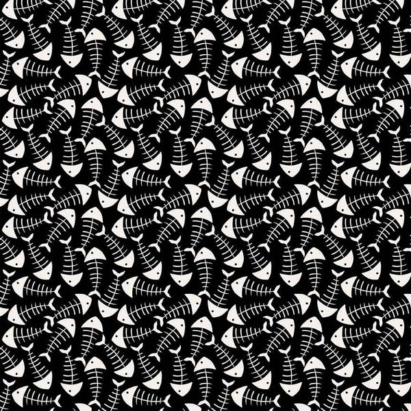 Timeless Treasures - Are You Kitten Me? CD4386 Black Fish Bones By The Yard